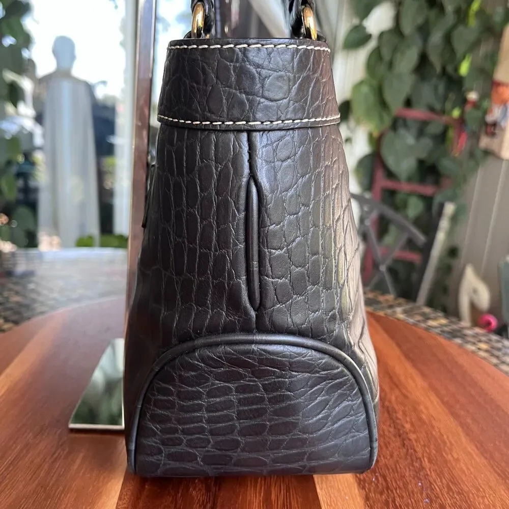Dooney & Bourke Croc Embossed Black Leather Satchel Shoulder Bag